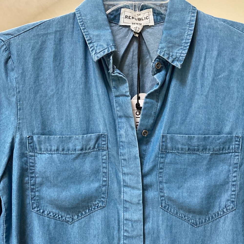 Denim Button Front Shirt Oversized XS - Picture 5 of 8